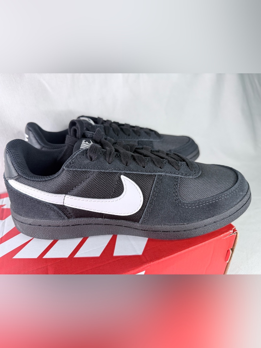 Nike Field General GS Black Suede and Mesh Sneakers with White Swoosh